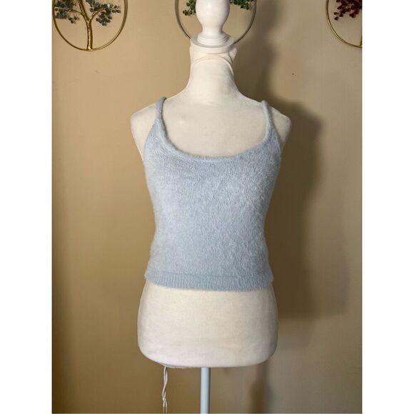 Kendall & Kylie Powder Blue Fuzzy Crop Top Size Small - Picture 1 of 5